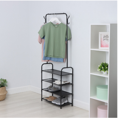 Вешалка - стойка напольная для одежды LaDо́m, с полками для хранения, 4 яруса, 60×26×160 см, цвет чёрный
