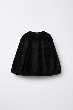 ZARA БАРХАТНАЯ ФУТБОЛКА С БАНТАМИ, ЧЕРНЫЙ
