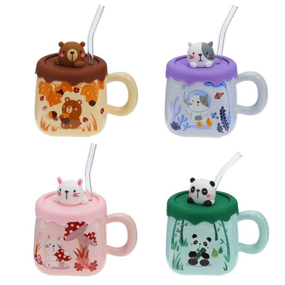 GAEM Кружка с крышкой и трубочкой, 400 мл, L13 W9,5 H12 см, 4в.