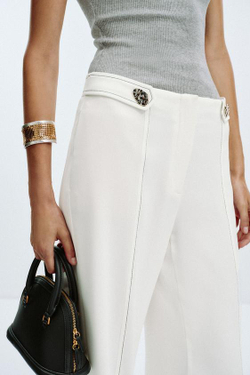 ZARA БРЮКИ СО ШЛЕВКАМИ И КОНТРАСТНОЙ СТРОЧКОЙ, ЖЕЛТОВАТО-БЕЛЫЙ