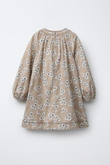 ZARA ПЛАТЬЕ С ЦВЕТОЧНЫМ ПРИНТОМ, БЕЖЕВЫЙ