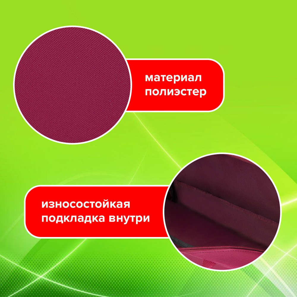 Папка на молнии с ручками STAFF EVERYDAY А4 1 отделение полиэстер 80 мм малиновый (2 штуки в упаковке)