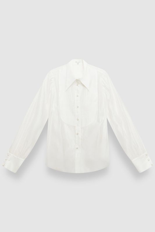 Блузка из тенселя с декоративной отстрочкой, белый