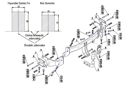 Фаркоп на Hyundai Santa Fe III (DM) 09/2012-2018, Kia Sorento II 11/2012-2020 (паспорт и сертификат в комплекте)(без электрики) Steinhof.K-035