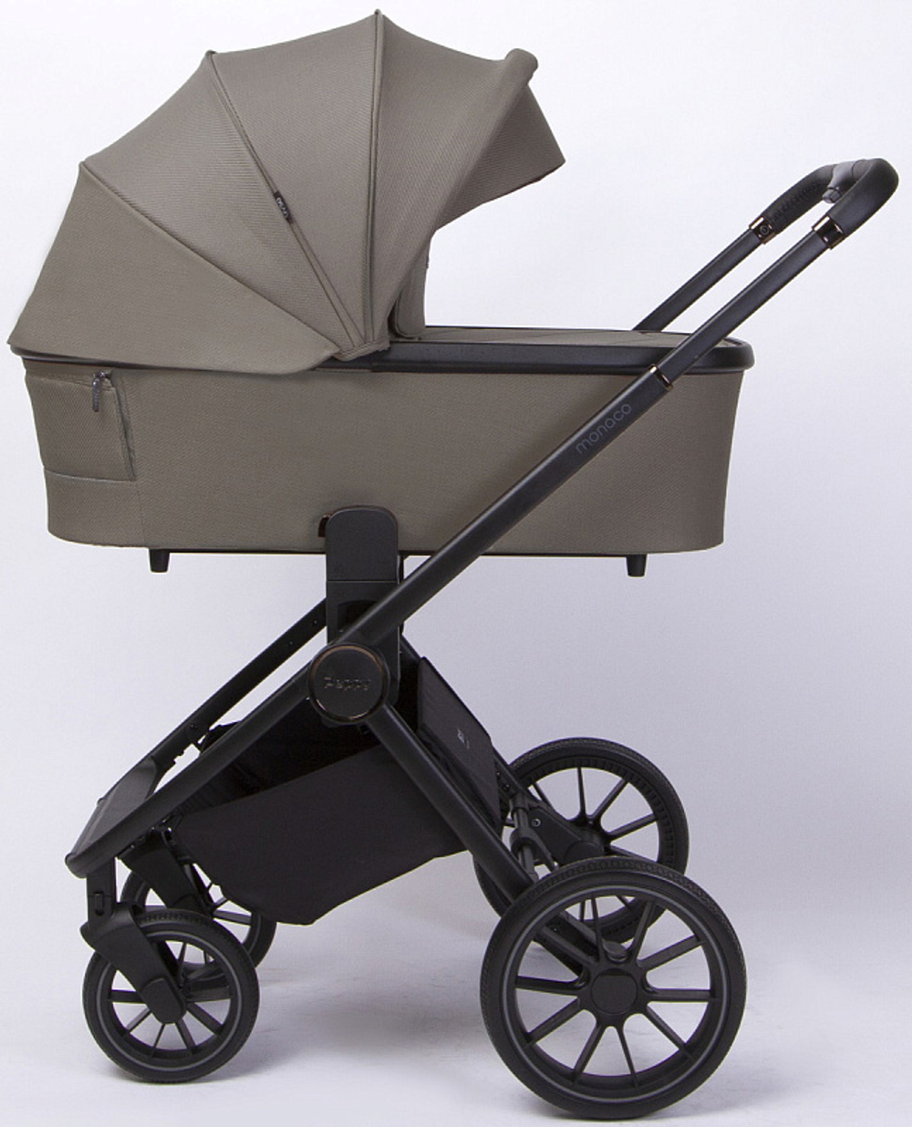 Детская коляска Peppy Monaco 3 в 1 с автокреслом First Sandstone (песочный), рама черная
