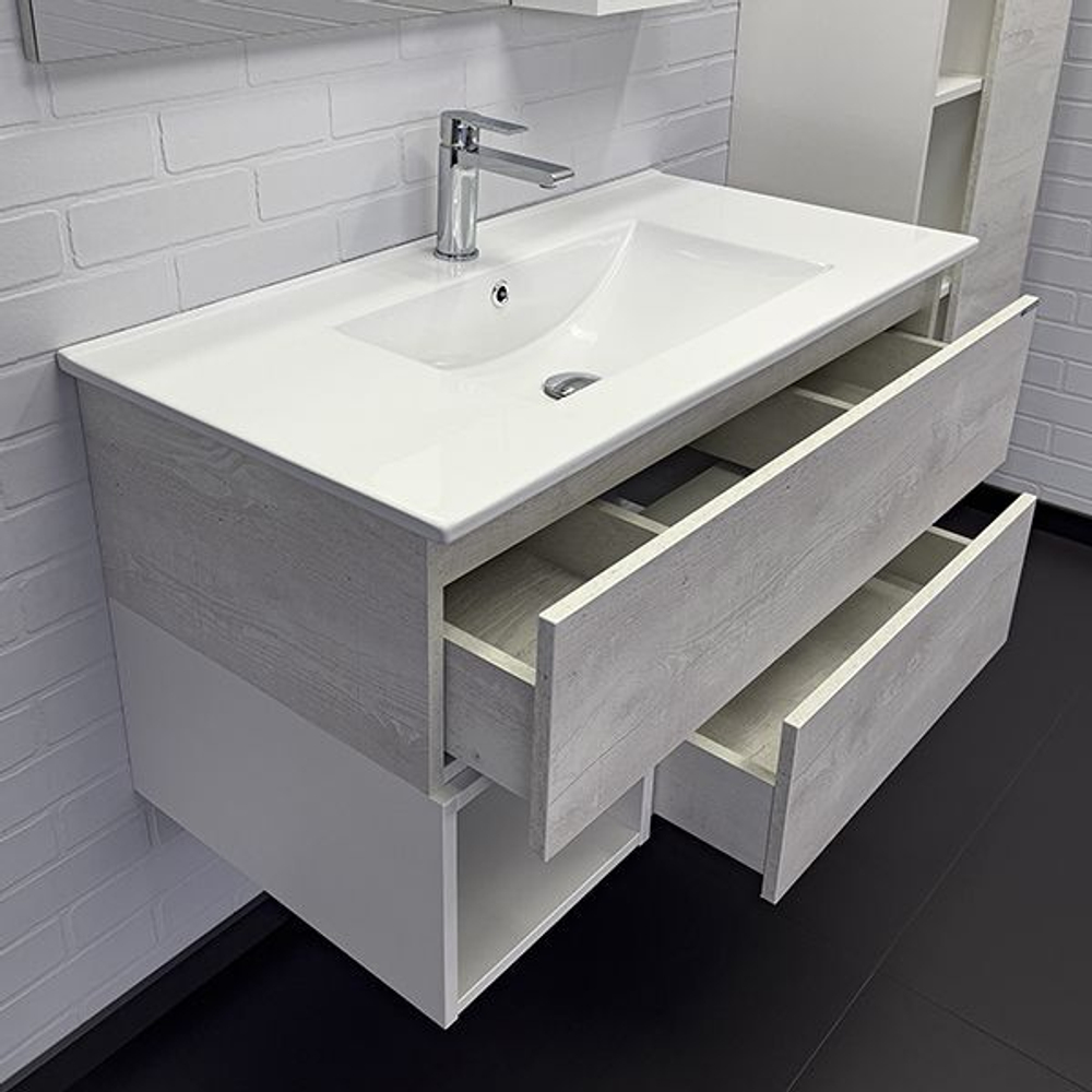 COMFORTY. Тумба-умывальник "Турин-90М" дуб белый с раковиной COMFORTY 90E