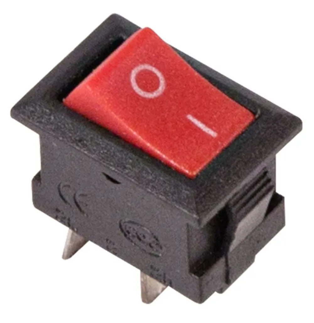 Клавиша-тумблер квадрат  малый 1пол 250V 3А (2с) ON-OFF красный Micro REXANT 362011