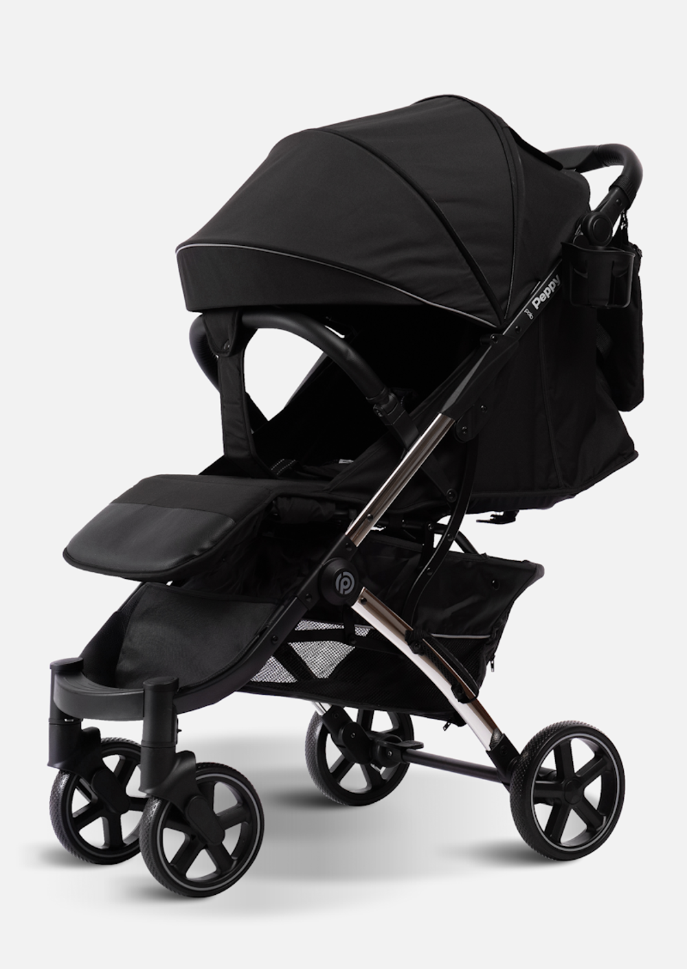Peppy Коляска прогулочная Polo 2.0 (silver black) хром рама, сумка