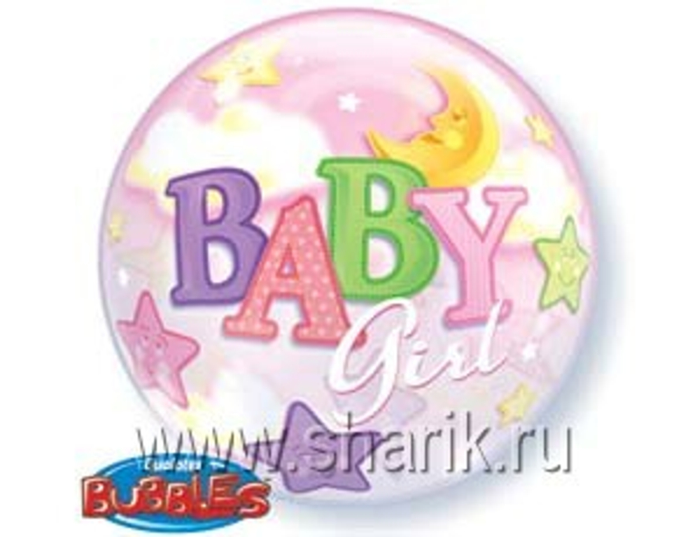 BUBBLE (55 см) сфера Луна и Звезды Девочка, 1шт.с гелием