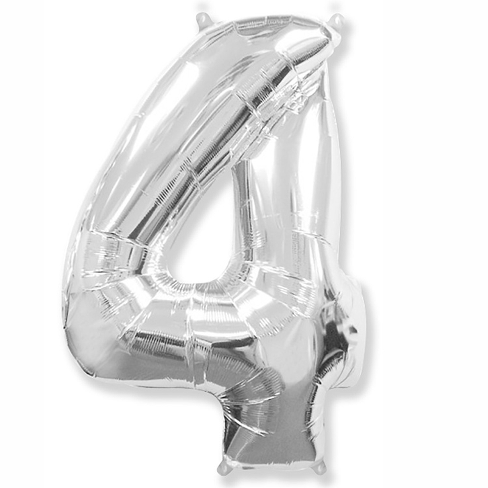 Шар фольгированный Цифра 4 81 см (Серебряный)