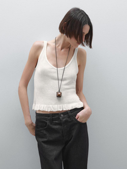 Massimo Dutti Топ из 100% льна с волнистой кромкой по низу, натуральный, кремовый