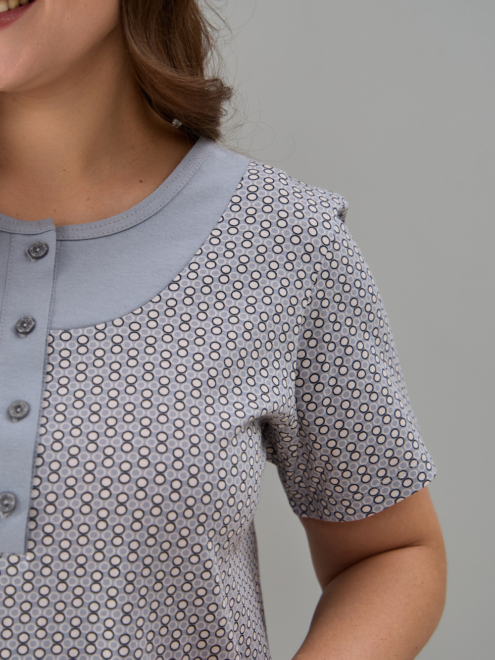 Ночная сорочка С-018/серый-экрюгорошки