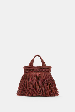 ZARA МИНИ-СУМКА С БАХРОМОЙ, БОРДОВО-КРАСНЫЙ