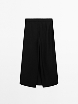 Massimo Dutti Длинная юбка-шорты из смесового льна, черный