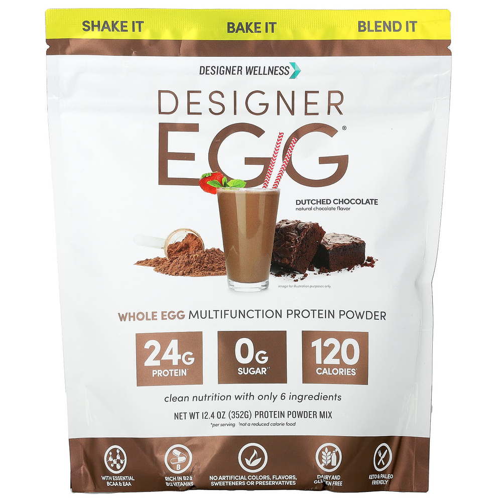 Designer Wellness, Designer Egg®, многофункциональный протеиновый порошок из цельного яйца, голландский шоколад, 352 г (12,4 унции)