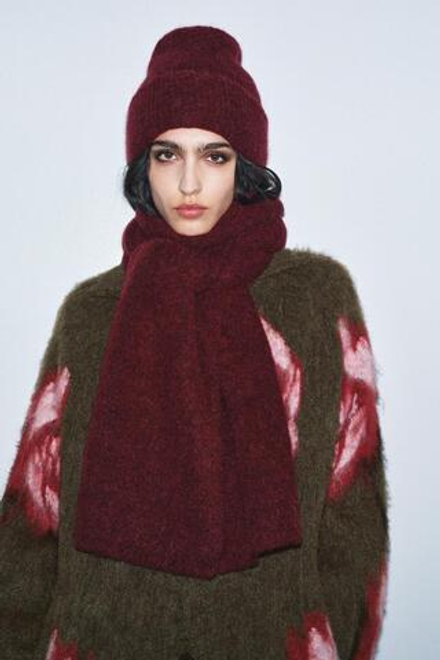 ZARA ШАПКА БИНИ С ОТВОРОТОМ, БУРГУНДИ