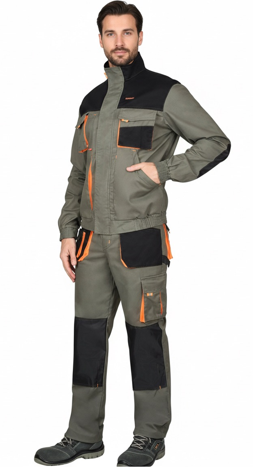 Костюм Nerss-МАНХЕТТЕН" куртка. брюки оливковый с оранжевым и чер. тк. мех. стрейч пл 260 г/кв.м