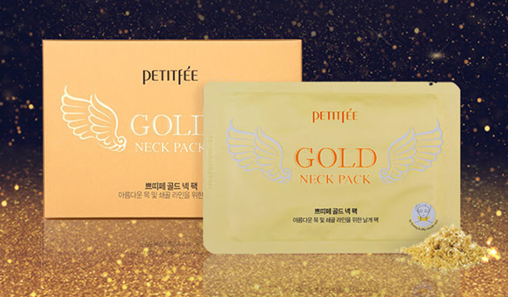 Petitfee Gold Neck Pack антивозрастная гидрогелевая маска для шеи с золотыми частицами