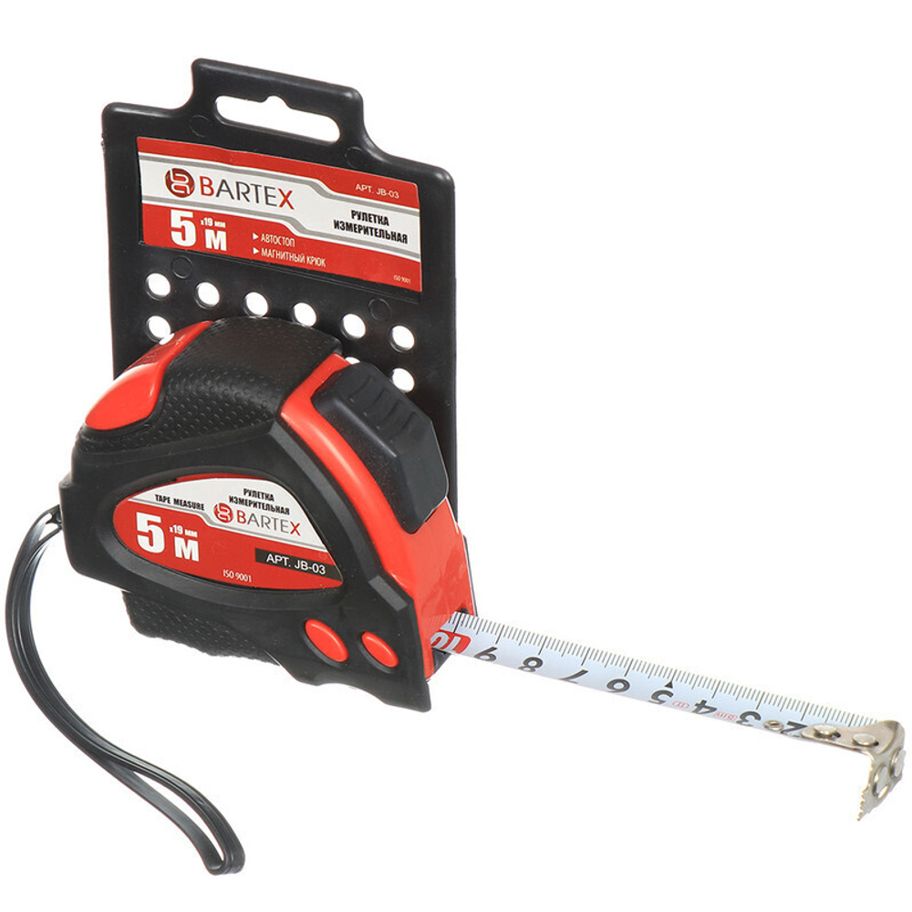 Рулетка 5 м, обрезиненный пластик, магнитн, 19 мм, автостоп, + 2 кнопки, Bartex, 32G-5019, JB 03, шт