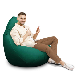 Кресло-мешок Босс Темный Изумруд, XXL-Комфорт, велюр, съемный чехол, зеленый