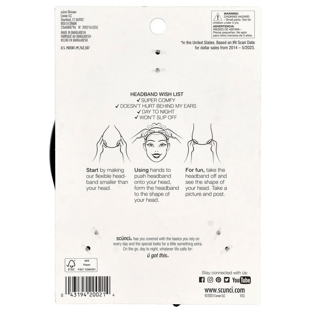 Scunci, No-Slip Grip®, повязка на голову, 1 шт.