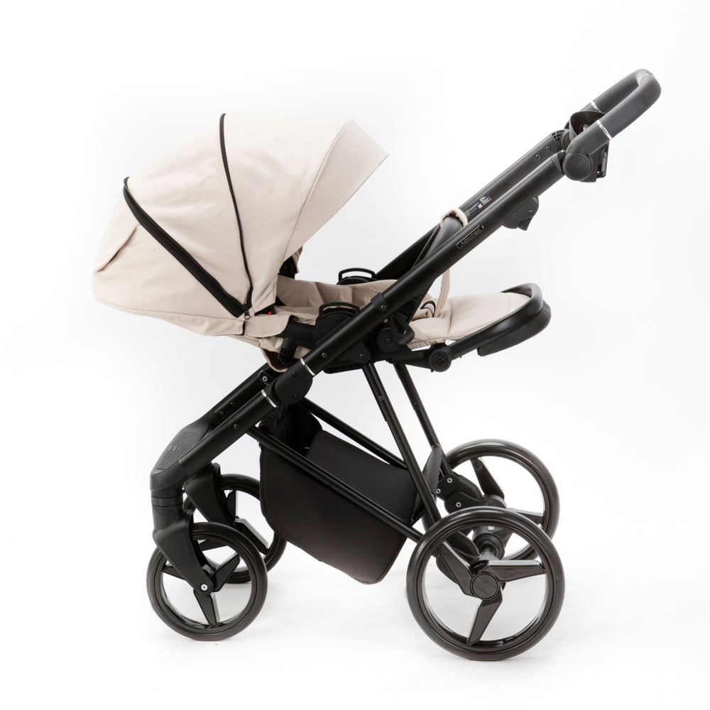 Детская универсальная коляска Adamex Blanc 2 в 1 LUX PS-43/A Светло-бежевая ткань, светло-бежевая экокожа