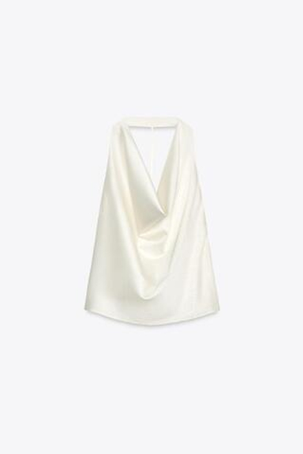 ZARA БЛЕСТЯЩИЙ ТОП С ГОРЛОВИНОЙ ХАЛТЕР, ЭКРЮ