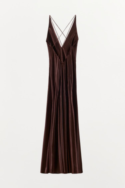 ZARA ДЛИННОЕ ОБЪЕМНОЕ ПЛАТЬЕ ИЗ АТЛАСА, ГРАНАТОВЫЙ