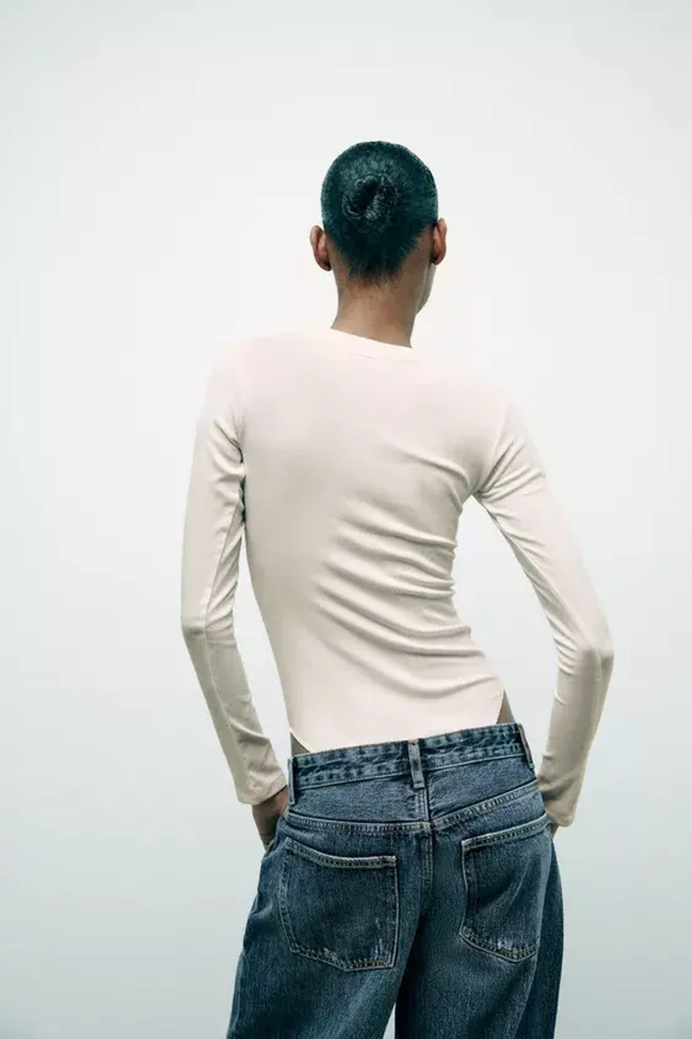 ZARA БОДИ ИЗ ХЛОПКА И МОДАЛА, ЭКРЮ