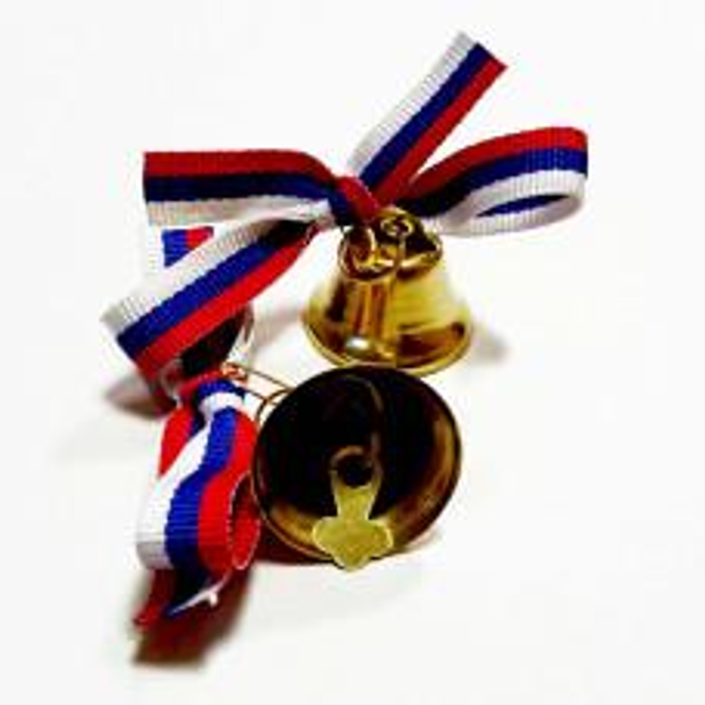 Колокольчик D25мм с бантиком-триколором и булавкой M06178