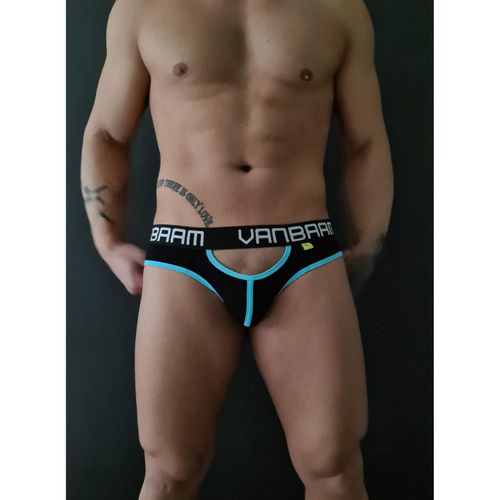 Мужские трусы слипы черные с вырезами Van Baam 48133