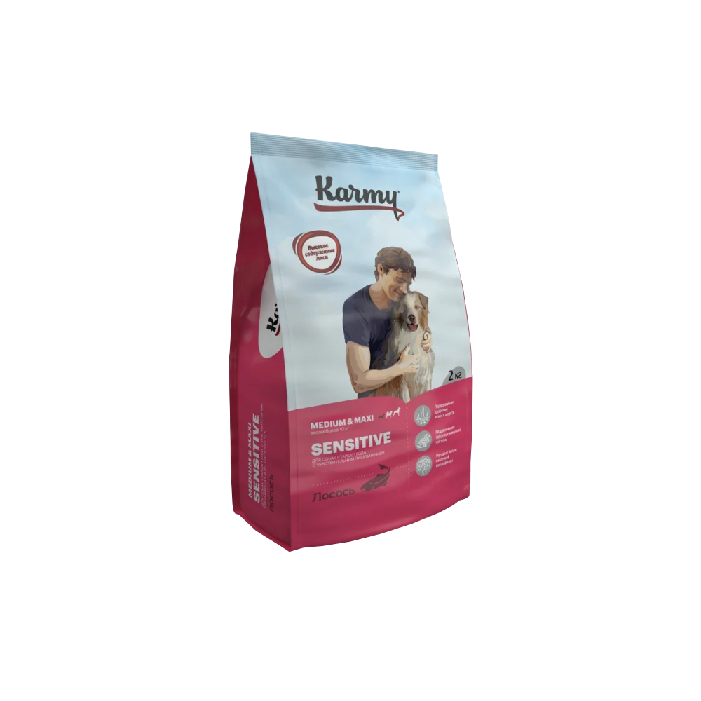 Сухой корм для собак средних и крупных пород старше 1 года Karmy Sensitive Medium & Maxi Лосось