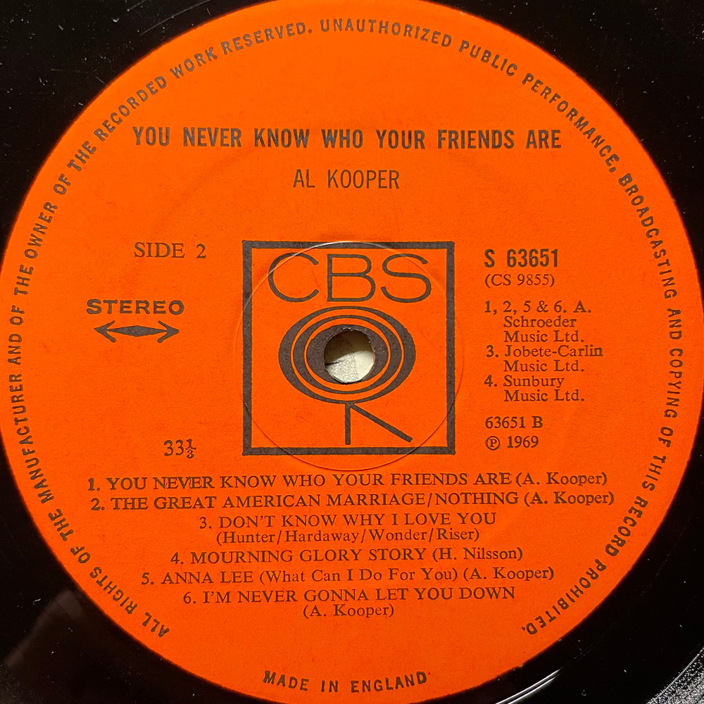 Al Kooper ‎– You Never Know Who Your Friends Are (Англия 1969г.)