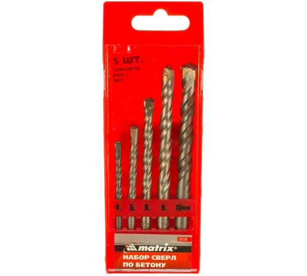 НАБОР СВЕРЛ ПО БЕТОНУ MATRIX 4 - 5 - 6 - 8 -10ММ 70730