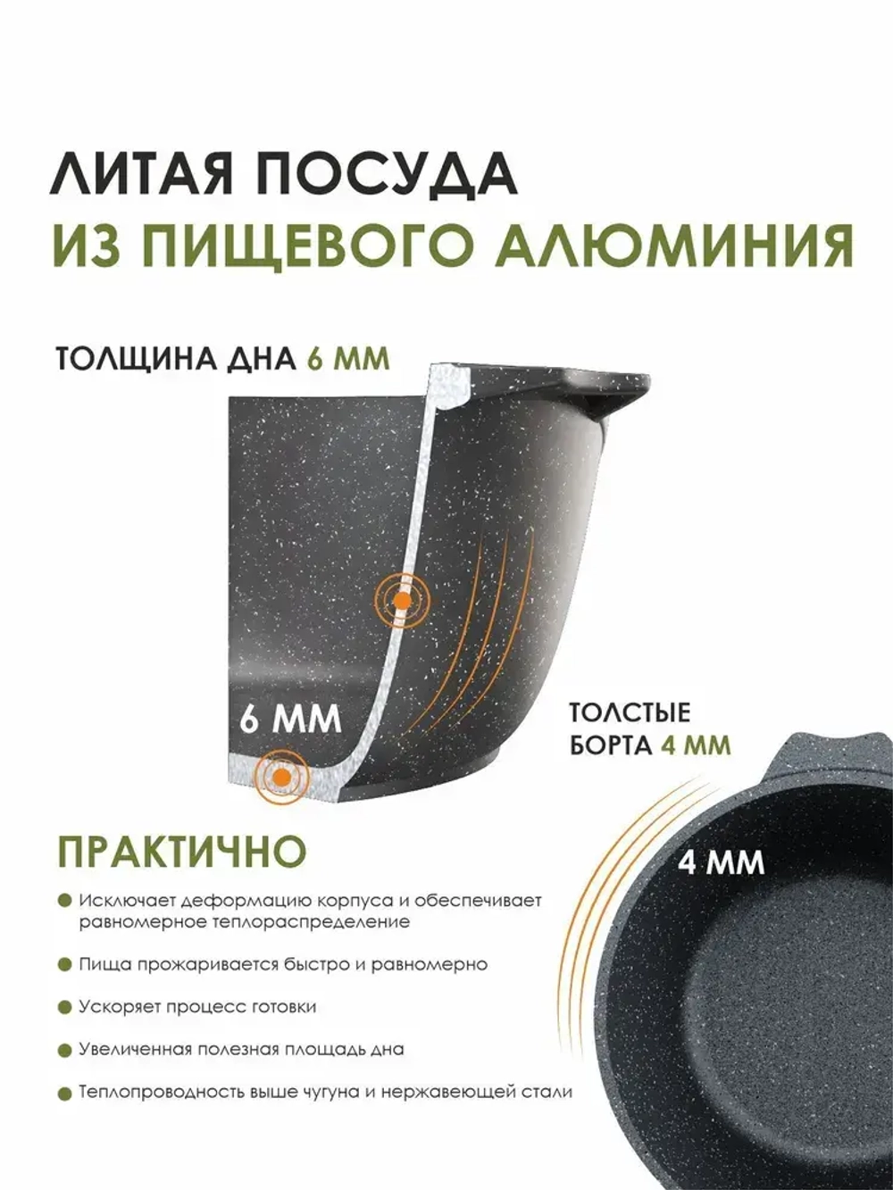 Кастрюля "Мечта" Гранит с крышкой от 1л до 10л