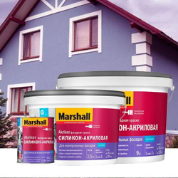 Краска фасадная силикон акриловая Marshall Akrikor водно-дисперсионная для минеральных фасадов белая 9 л.