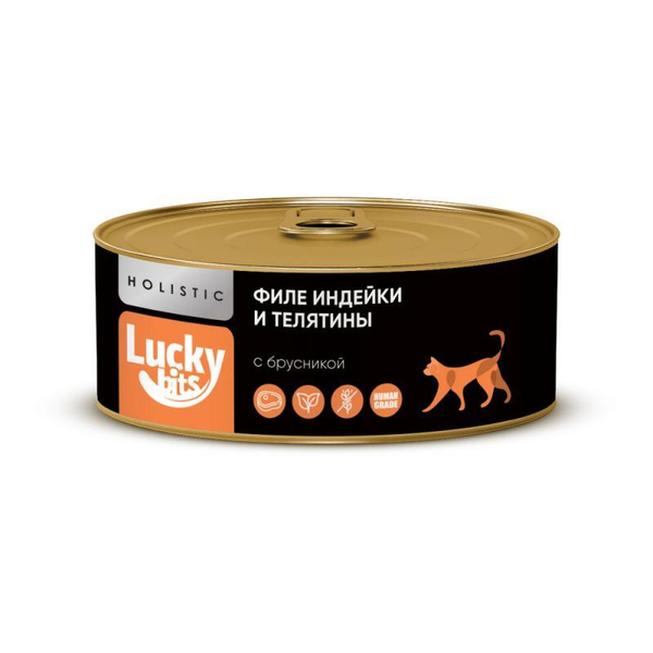 Консервы Lucky bits филе индейки и телятины с брусникой для кошек 100 г