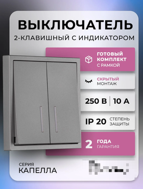 Выключатель 2-клавишный с индикатором 10А графит "Капелла" (SBE-09g-10-SW2-1)