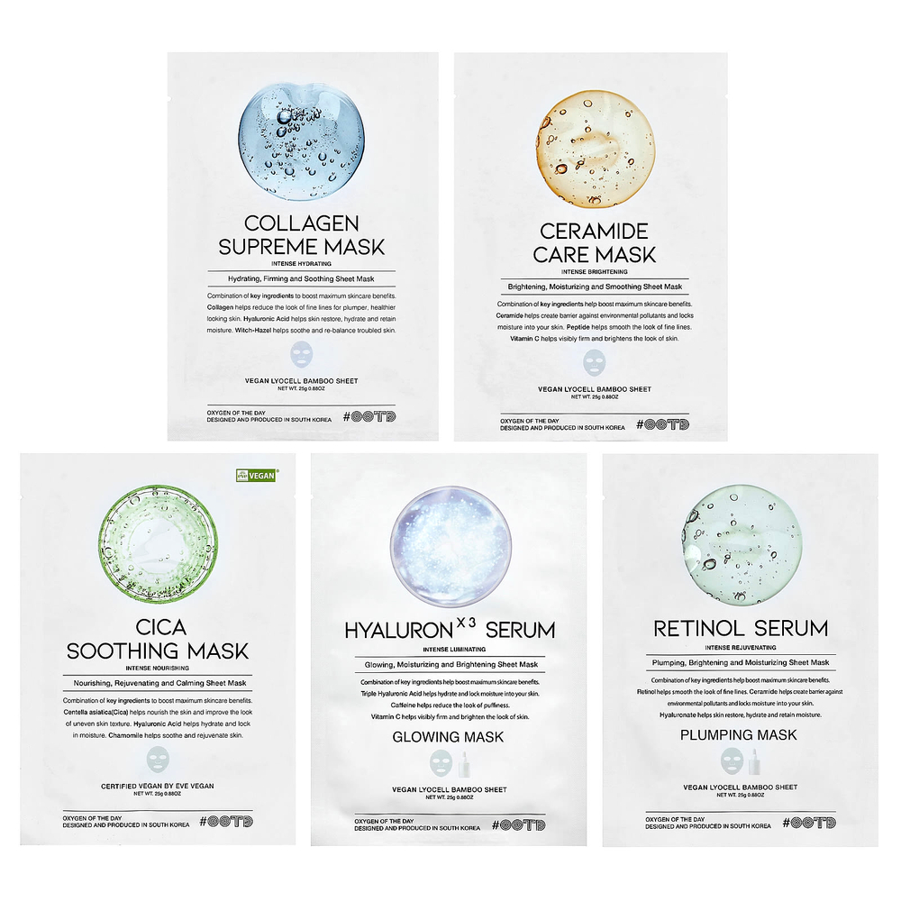 OOTD, увлажняющие тканевые маски с сывороткой, 5 шт. по 25 г (0,88 унции)