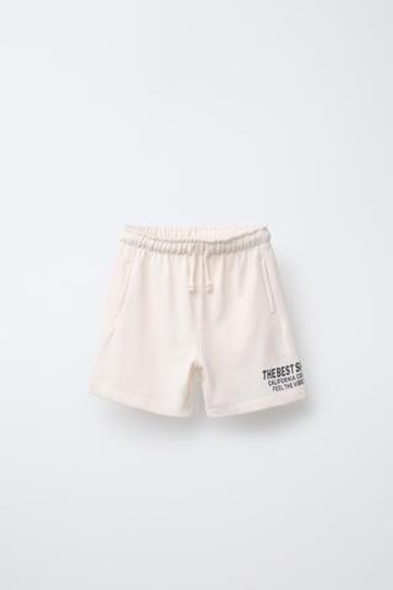 ZARA ШОРТЫ С НАДПИСЬЮ, ЭКРЮ