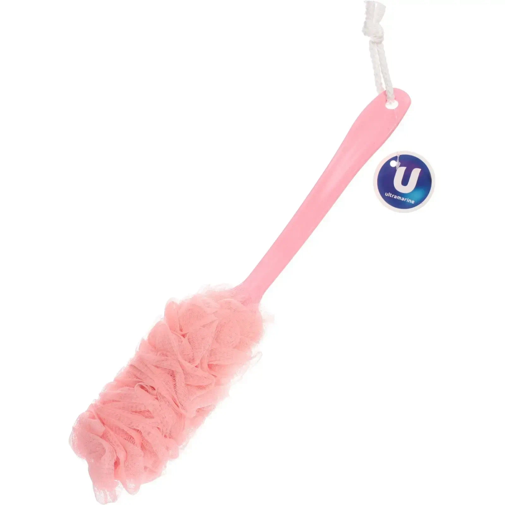 Мочалка массажная «PREMIUM - PARTEGO», на пластиковой ручке, цвет коралловый, 36*7см (лейбл Ультрамарин)