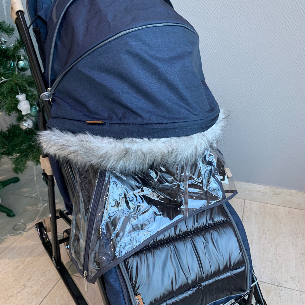 Санки - коляска Galaxy Glory Gloss Лен темно-синий арт. GGGТС