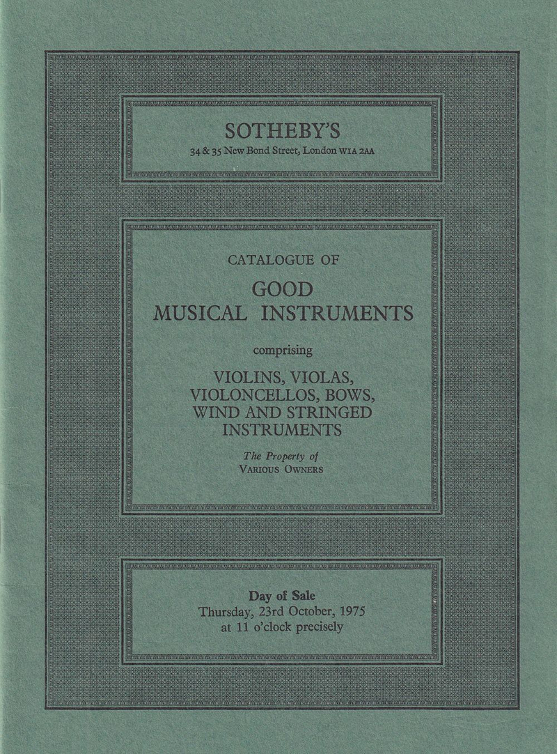 Каталог аукциона Sotheby's, Лондон, Музыкальные инструменты от 23 октября 1975 года