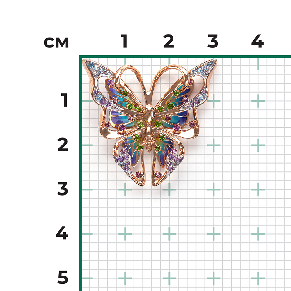 Подвеска «Махаон» из красного золота с миксом камней и эмалью