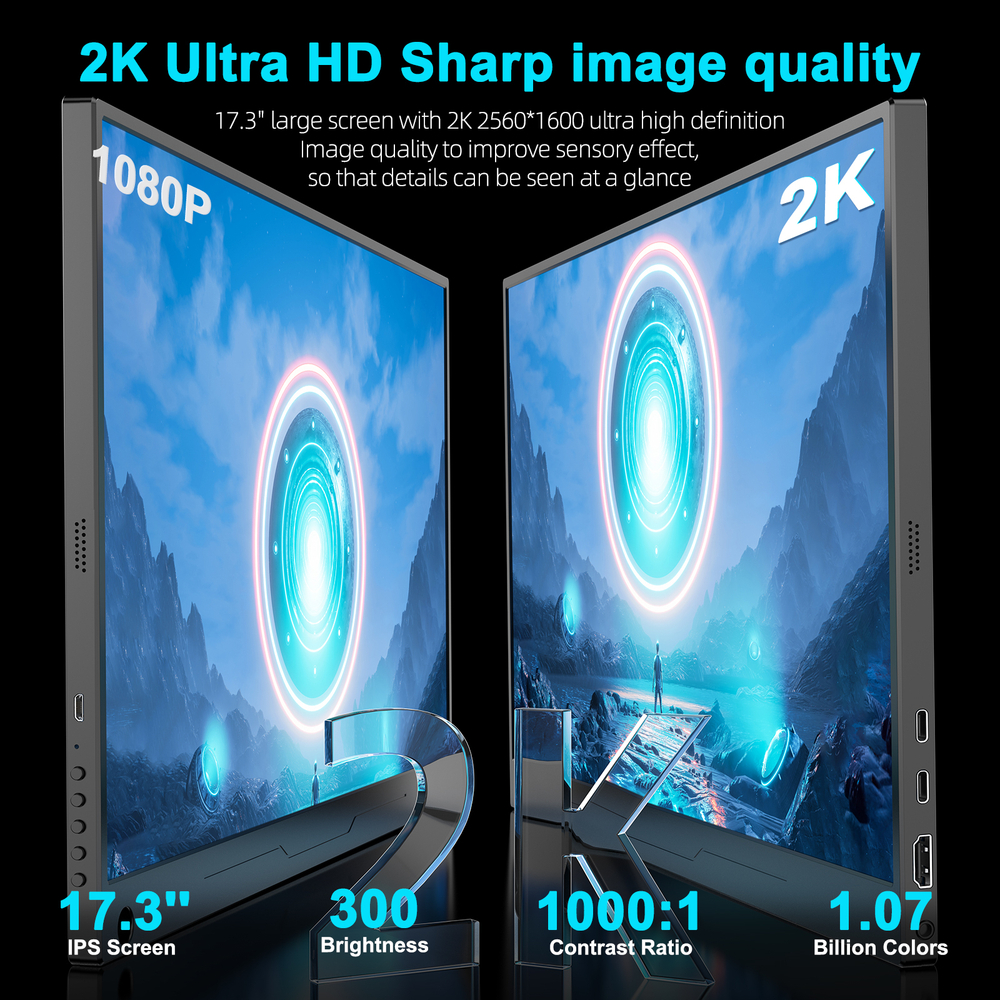 17.3" Портативный монитор с магнитным чехлом Ugame J7 2K IPS 2560х1440, 144 Гц