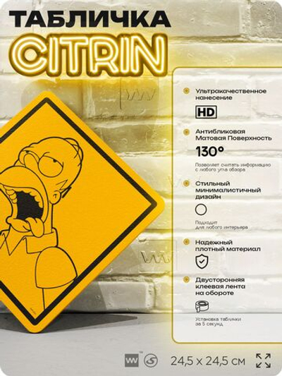 Табличка декоративная "Гомер" из сериала Симпсоны, на дверь и стену, прикольная штука в подарок фанату, декоративный знак ЦИТРИН, 24,5х24,5 см, пластиковая, Айдентика Технолоджи