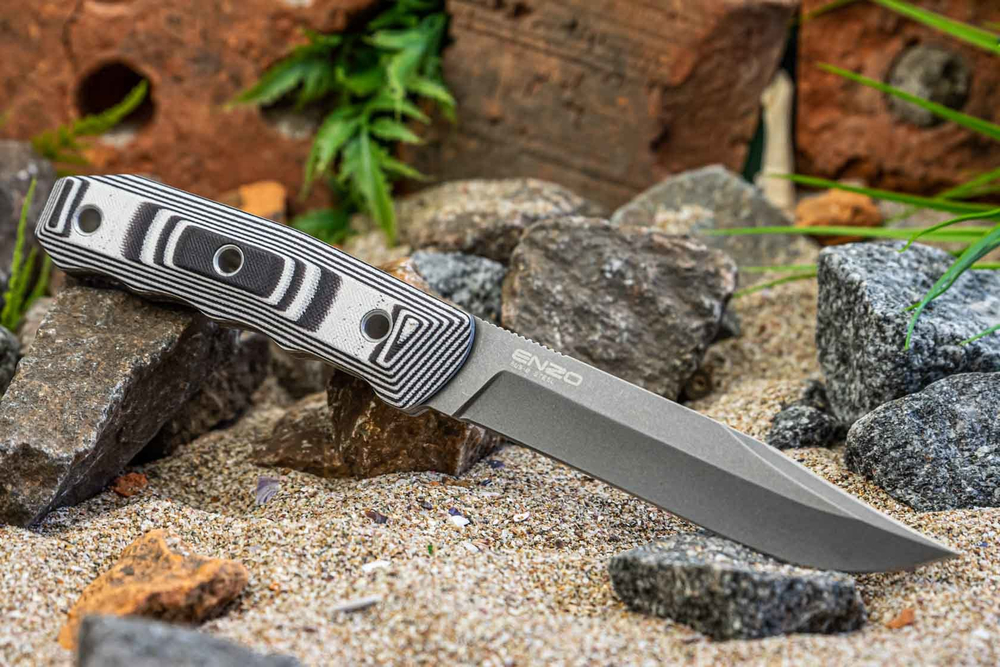 Нож Kizlyar Supreme ENZO AUS-8 TW G10-BWH KS (TacWash, G10 Black-White Handle, Kydex Sheath)