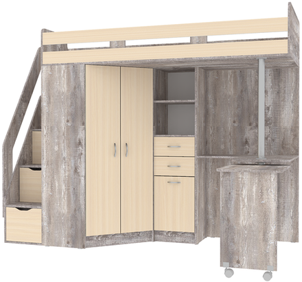 Кровать-чердак КарИВи Мийа Бетон  Дуб Молочный