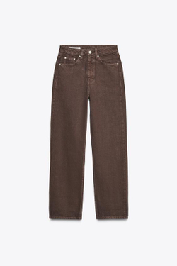 ZARA ДЖИНСЫ TRF MOM FIT С ВЫСОКОЙ ПОСАДКОЙ, КОРИЧНЕВЫЙ