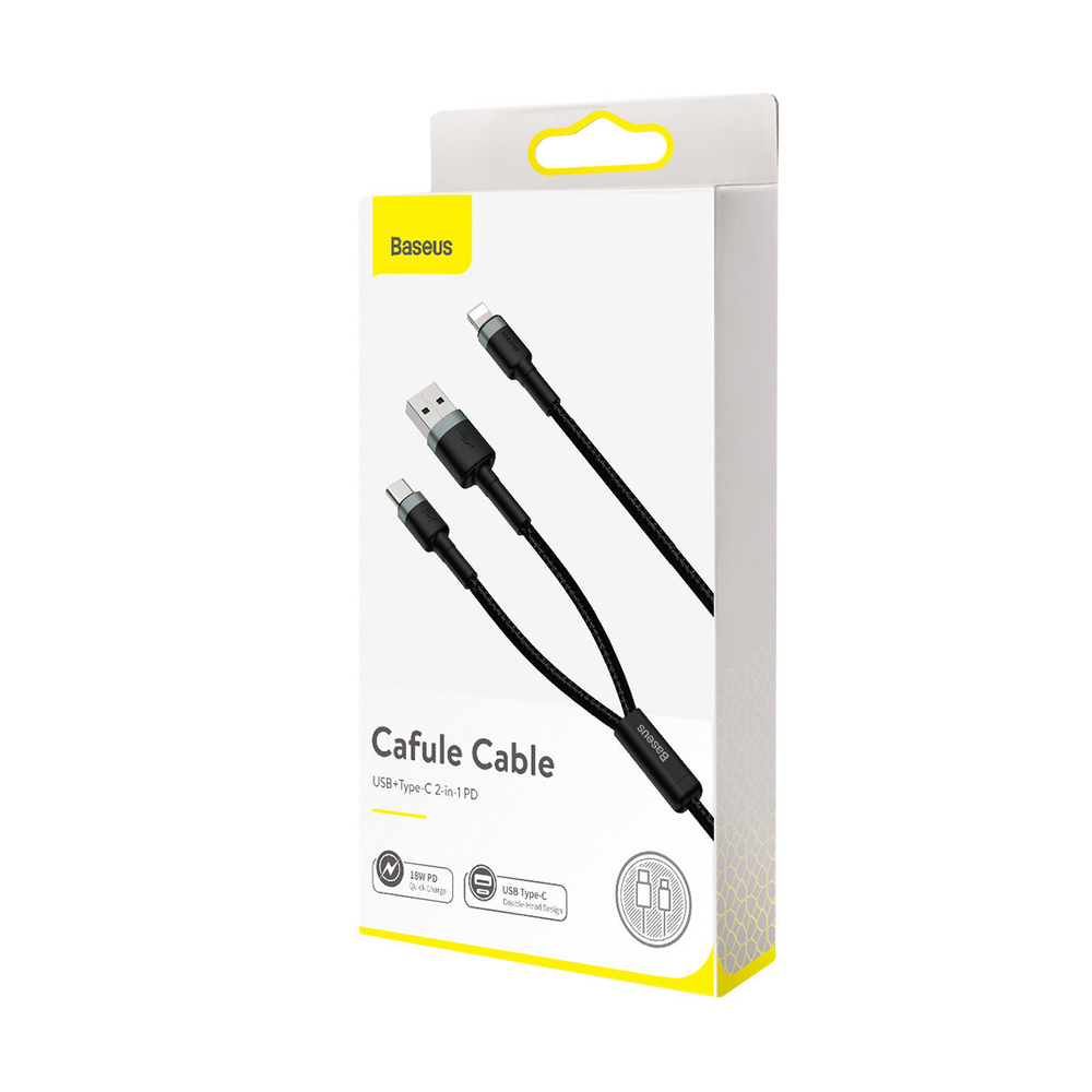 Lightning Кабель Baseus Cafule USB+Type-C 2-in-1 PD Cable 1.2m - Gray+Black